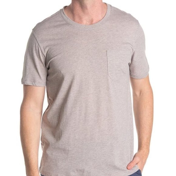 DANIEL BUCHLER Men's MEDIUM SAND Heathered Crew Neck Pocket Lounge T-Shirt - Picture 1 of 6